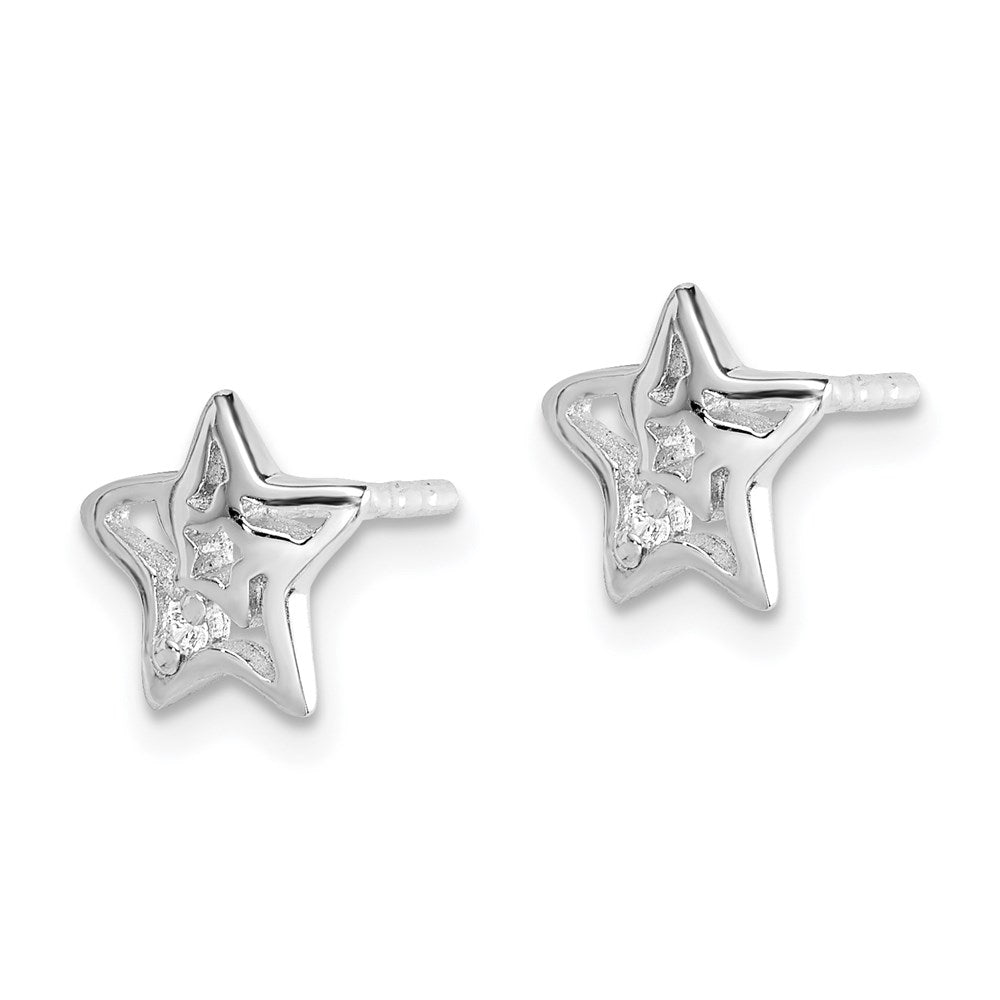 Sterlingsilber Rhodiniert Zirkonia Stern Ohrstecker