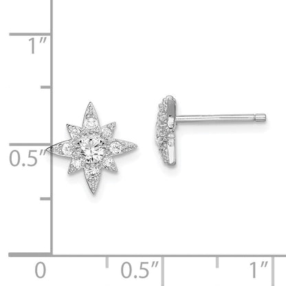 Sterlingsilber Rhodiniert Poliert & Gekugelt Zirkonia Stern Ohrstecker