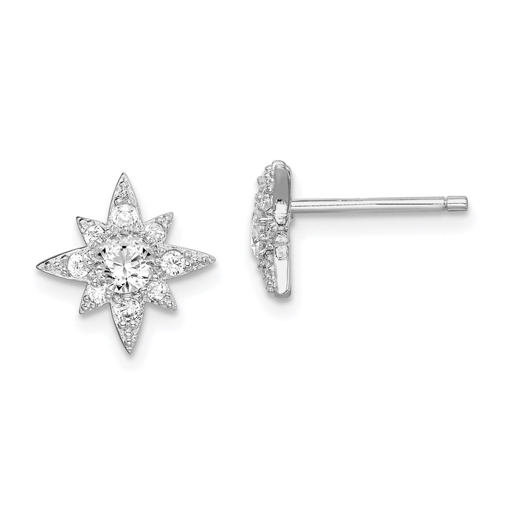 Sterlingsilber Rhodiniert Poliert & Gekugelt Zirkonia Stern Ohrstecker