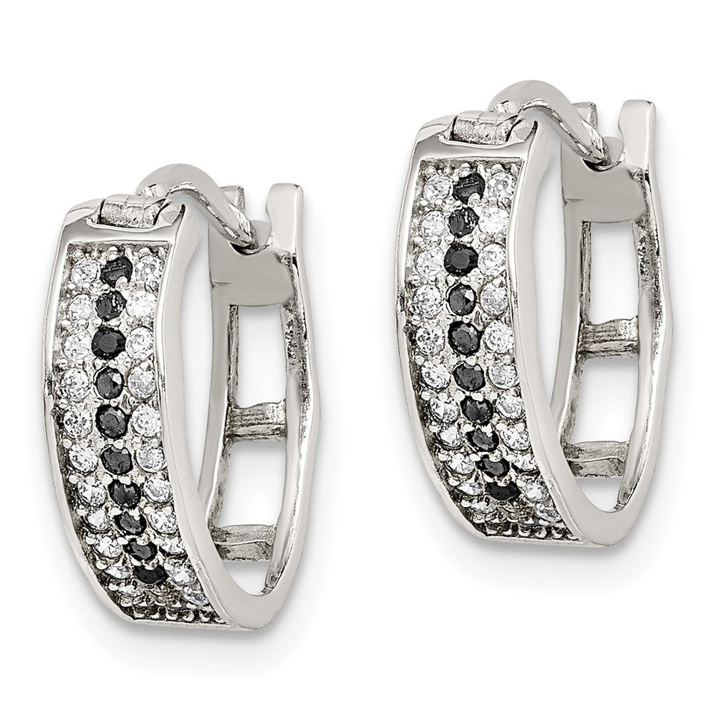 Sterlingsilber Rhodiniert Poliert Schwarz/white Zirkonia 4mm Rund Creolen