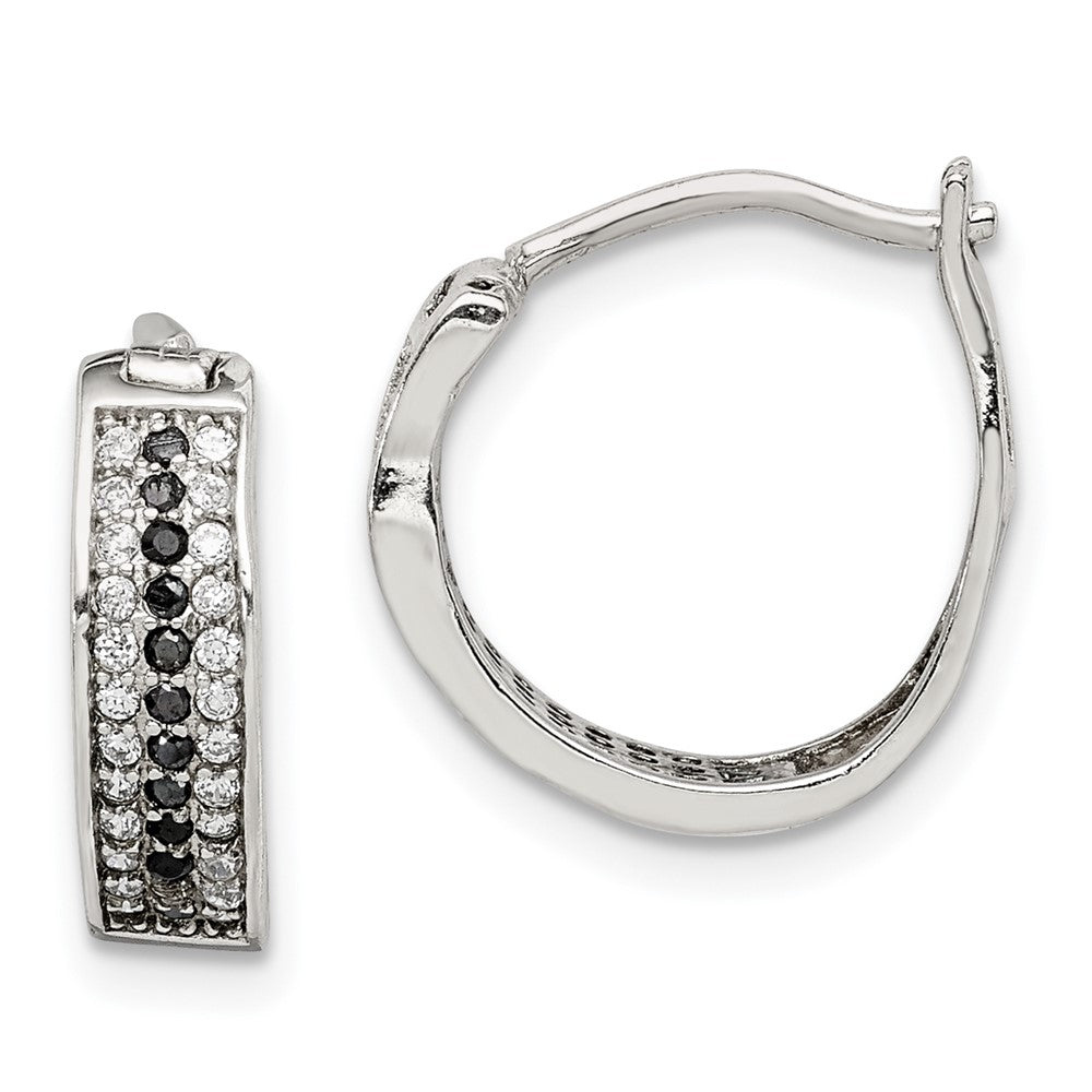 Sterlingsilber Rhodiniert Poliert Schwarz/white Zirkonia 4mm Rund Creolen