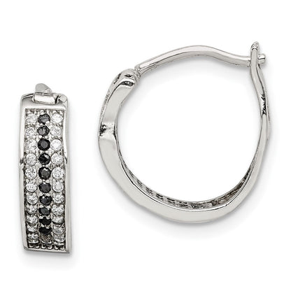 Sterlingsilber Rhodiniert Poliert Schwarz/white Zirkonia 4mm Rund Creolen