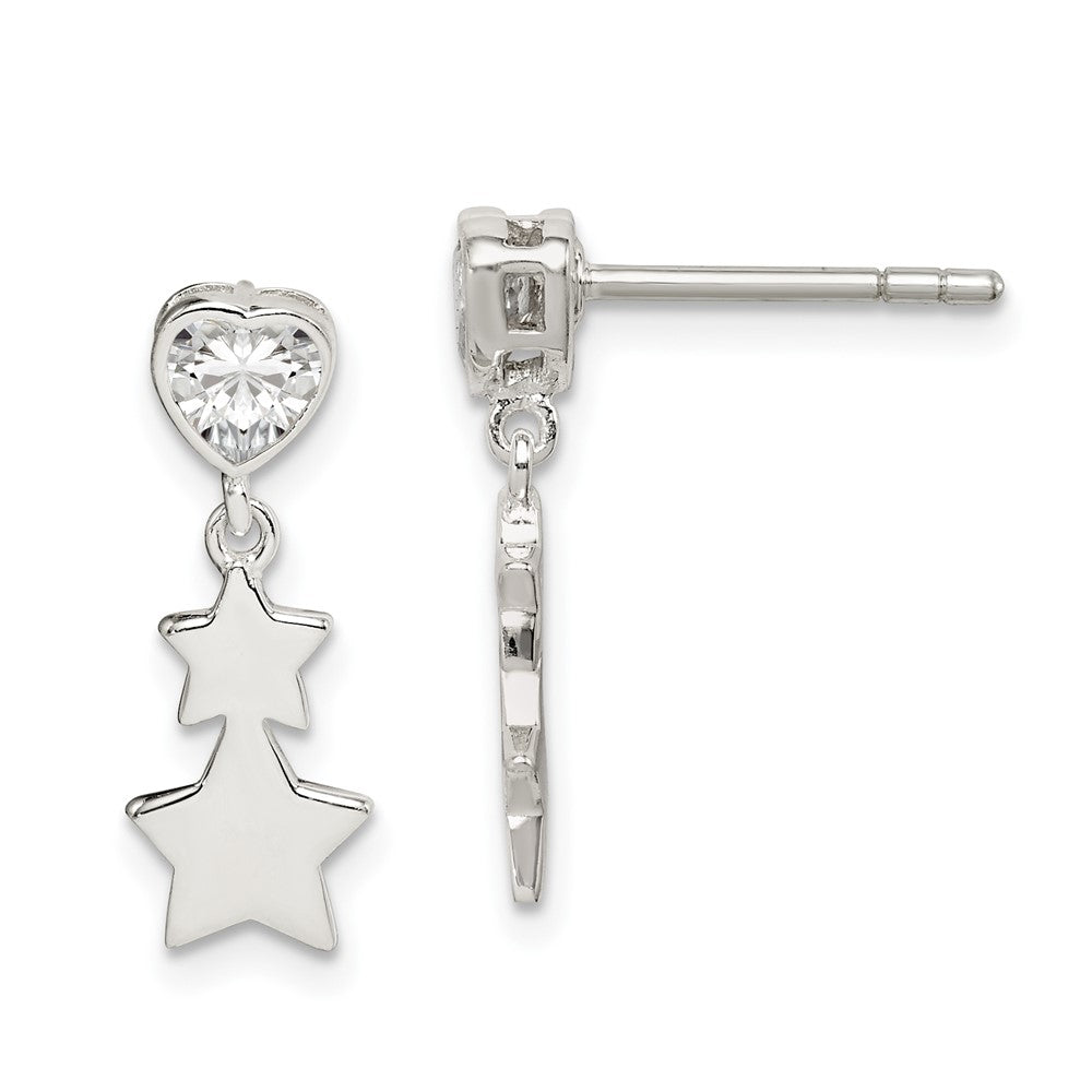 Sterlingsilber Zirkonia Herz und Sterne Hängend Ohrstecker