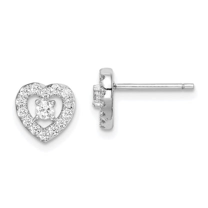Sterlingsilber Rhodiniert Zirkonia Herz Ohrstecker