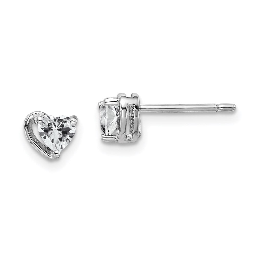 Sterlingsilber Rhodiniert Weiß Topas Herz Ohrstecker
