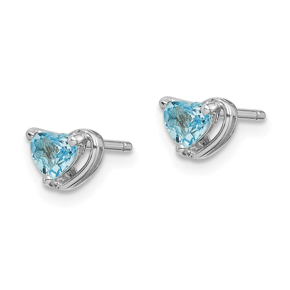 Sterlingsilber Rhodiniert Licht Schweizer Blautopas Herz Ohrstecker