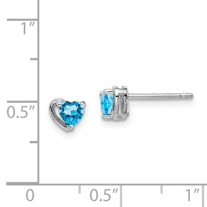 Sterlingsilber Rhodiniert Licht Schweizer Blautopas Herz Ohrstecker