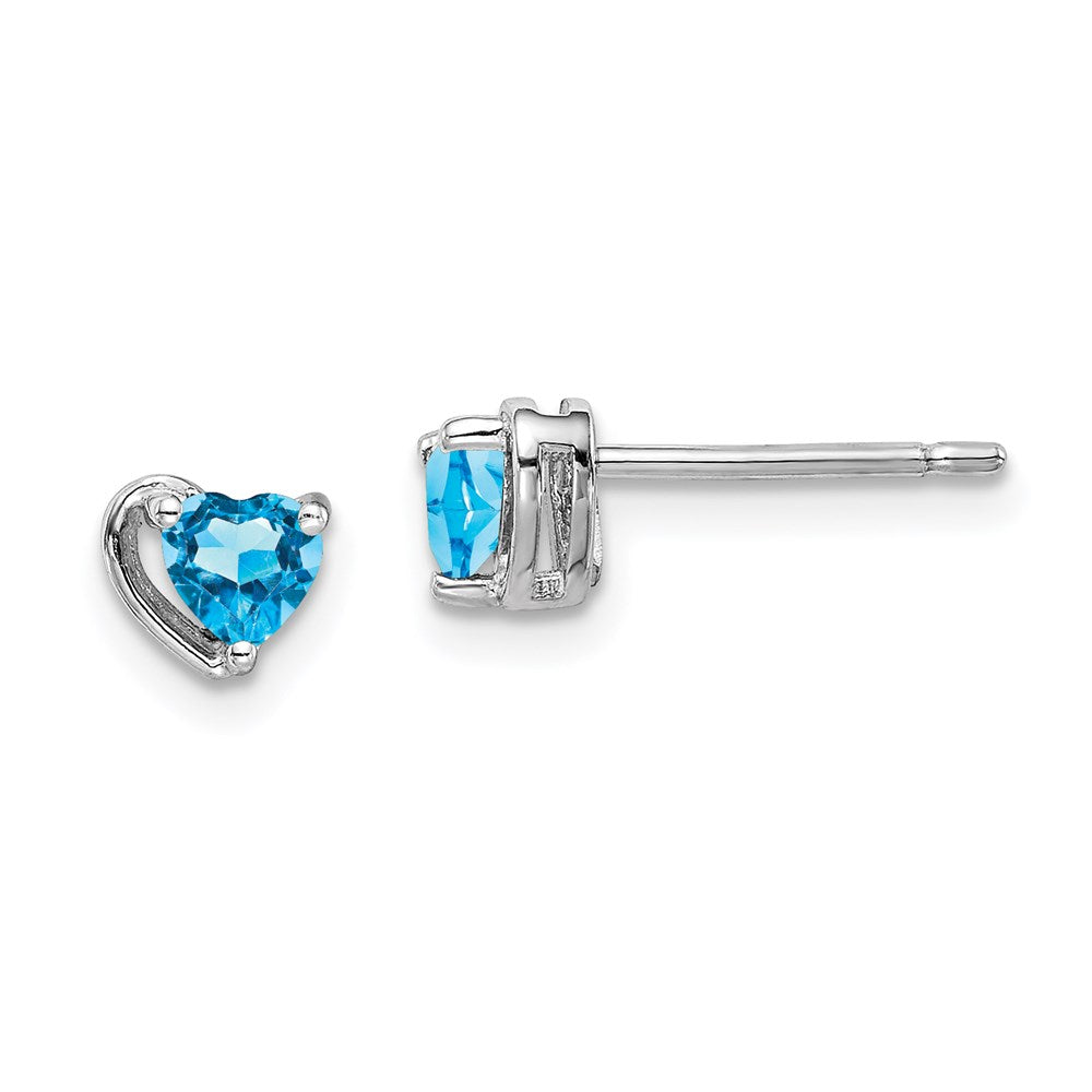 Sterlingsilber Rhodiniert Licht Schweizer Blautopas Herz Ohrstecker