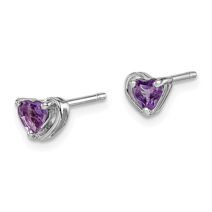 Sterlingsilber Rhodiniert Amethyst Herz Ohrstecker