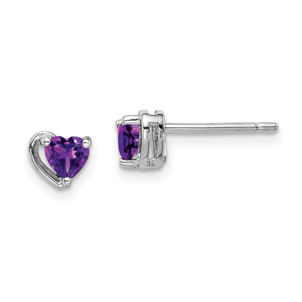 Sterlingsilber Rhodiniert Amethyst Herz Ohrstecker