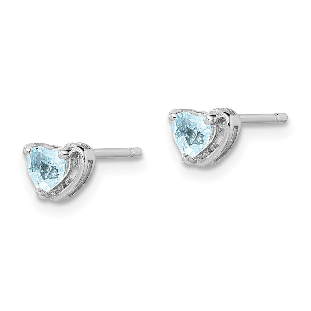 Sterlingsilber Rhodiniert Aquamarin Herz Ohrstecker