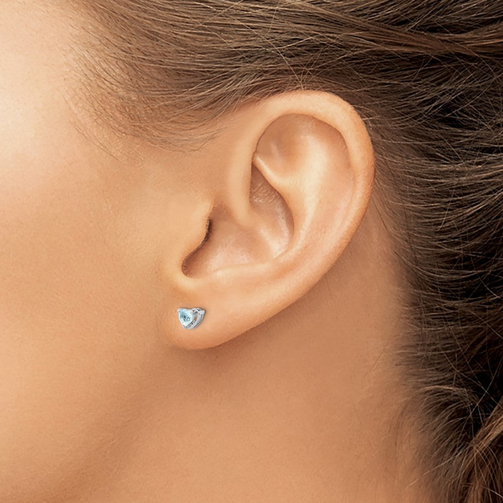 Sterlingsilber Rhodiniert Aquamarin Herz Ohrstecker