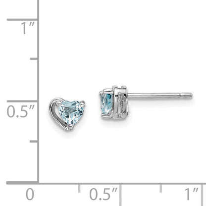 Sterlingsilber Rhodiniert Aquamarin Herz Ohrstecker