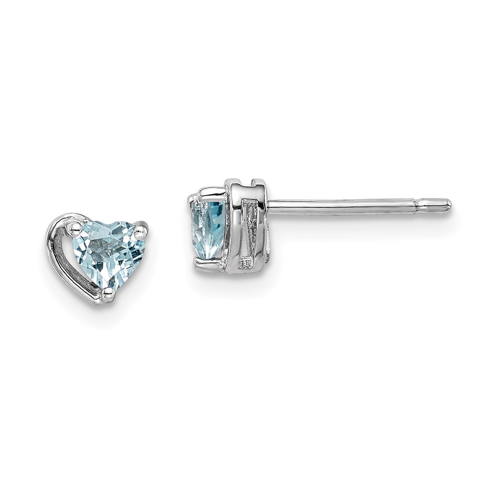 Sterlingsilber Rhodiniert Aquamarin Herz Ohrstecker