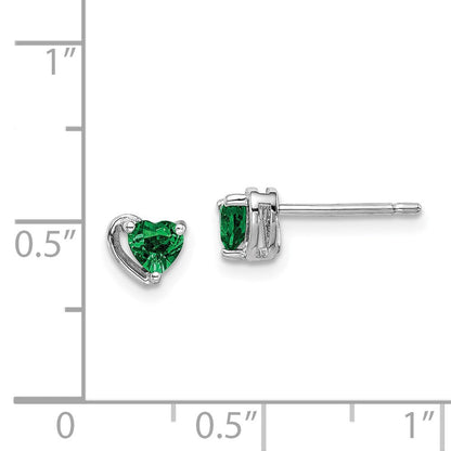 Sterlingsilber Rhodiniert Erzeugt Smaragd Herz Ohrstecker