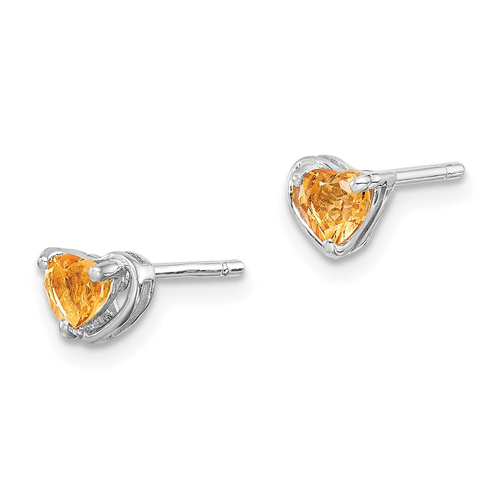 Sterlingsilber Rhodiniert Citrin Herz Ohrstecker