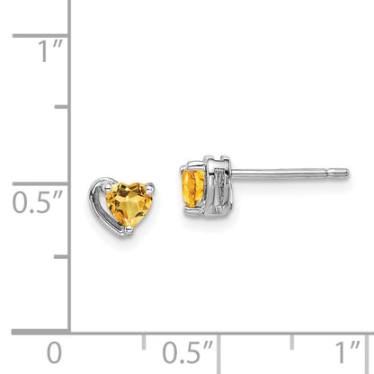 Sterlingsilber Rhodiniert Citrin Herz Ohrstecker