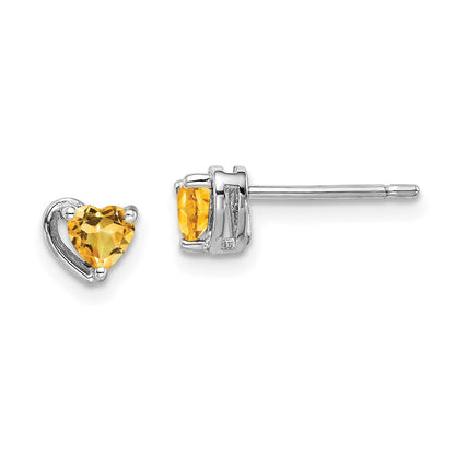 Sterlingsilber Rhodiniert Citrin Herz Ohrstecker
