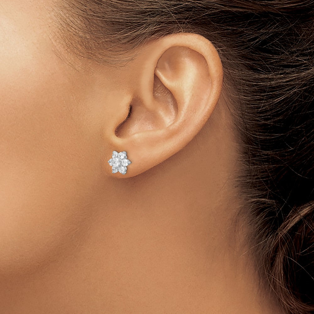 Sterlingsilber Rhodiniert Zirkonia Stecker Blume Ohrringe