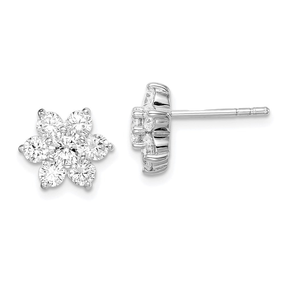 Sterlingsilber Rhodiniert Zirkonia Stecker Blume Ohrringe