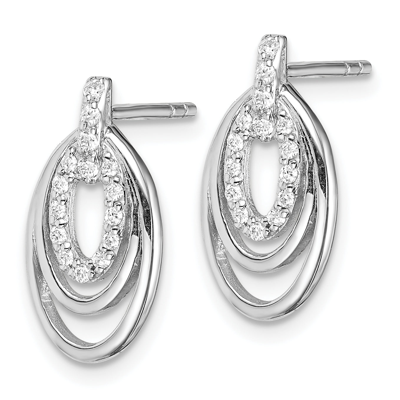 Sterlingsilber Rhodiniert Zirkonia 3-oval Ohrstecker