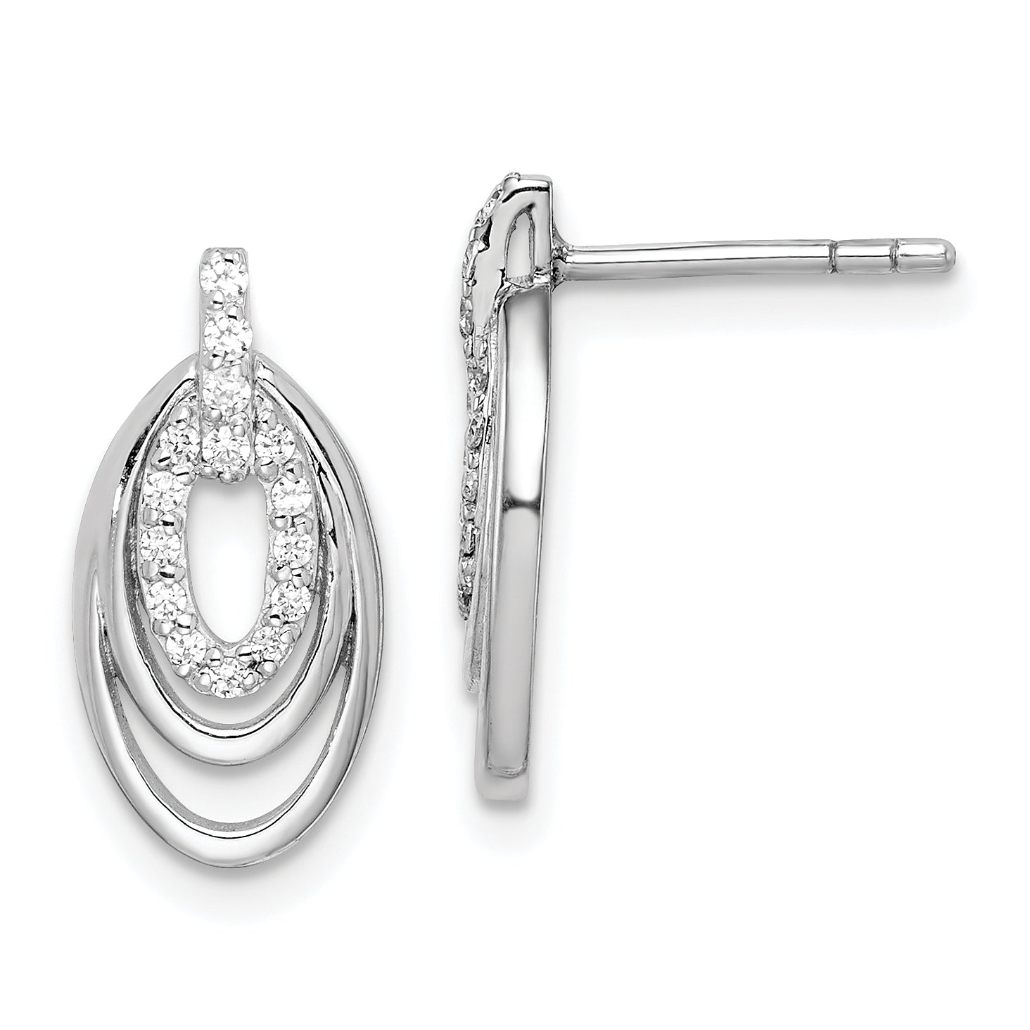 Sterlingsilber Rhodiniert Zirkonia 3-oval Ohrstecker
