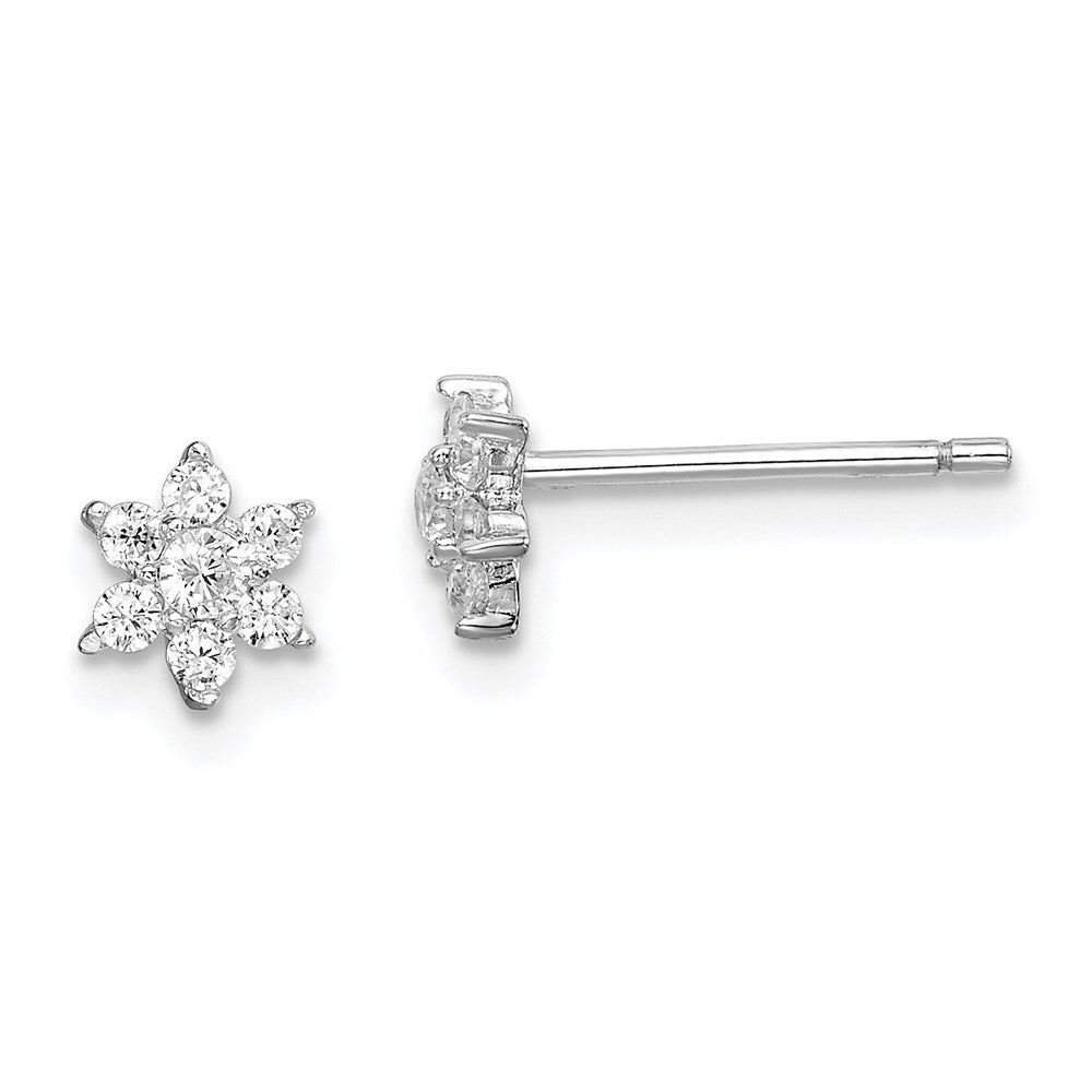 Sterlingsilber Rhodiniert Zirkonia Blume Ohrstecker
