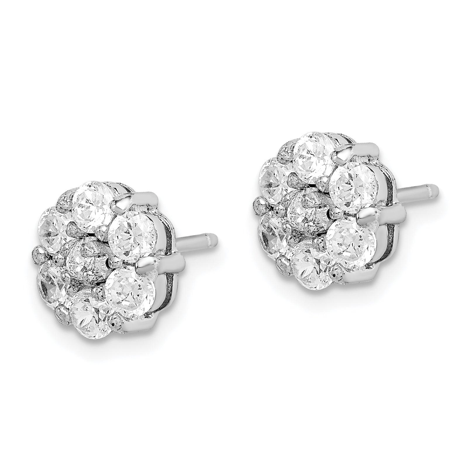Sterlingsilber Rhodiniert Poliert Zirkonia Blume Cluster Ohrstecker