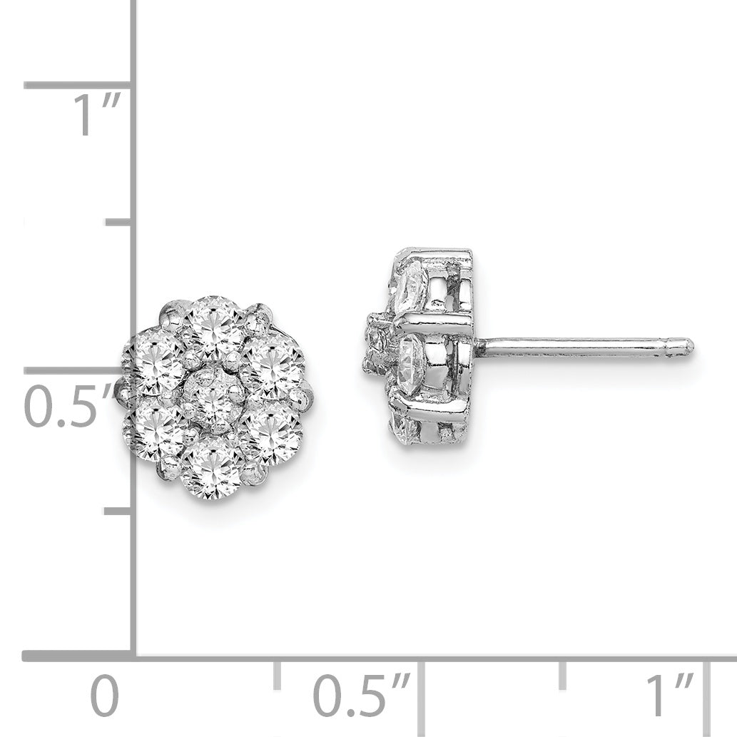 Sterlingsilber Rhodiniert Poliert Zirkonia Blume Cluster Ohrstecker