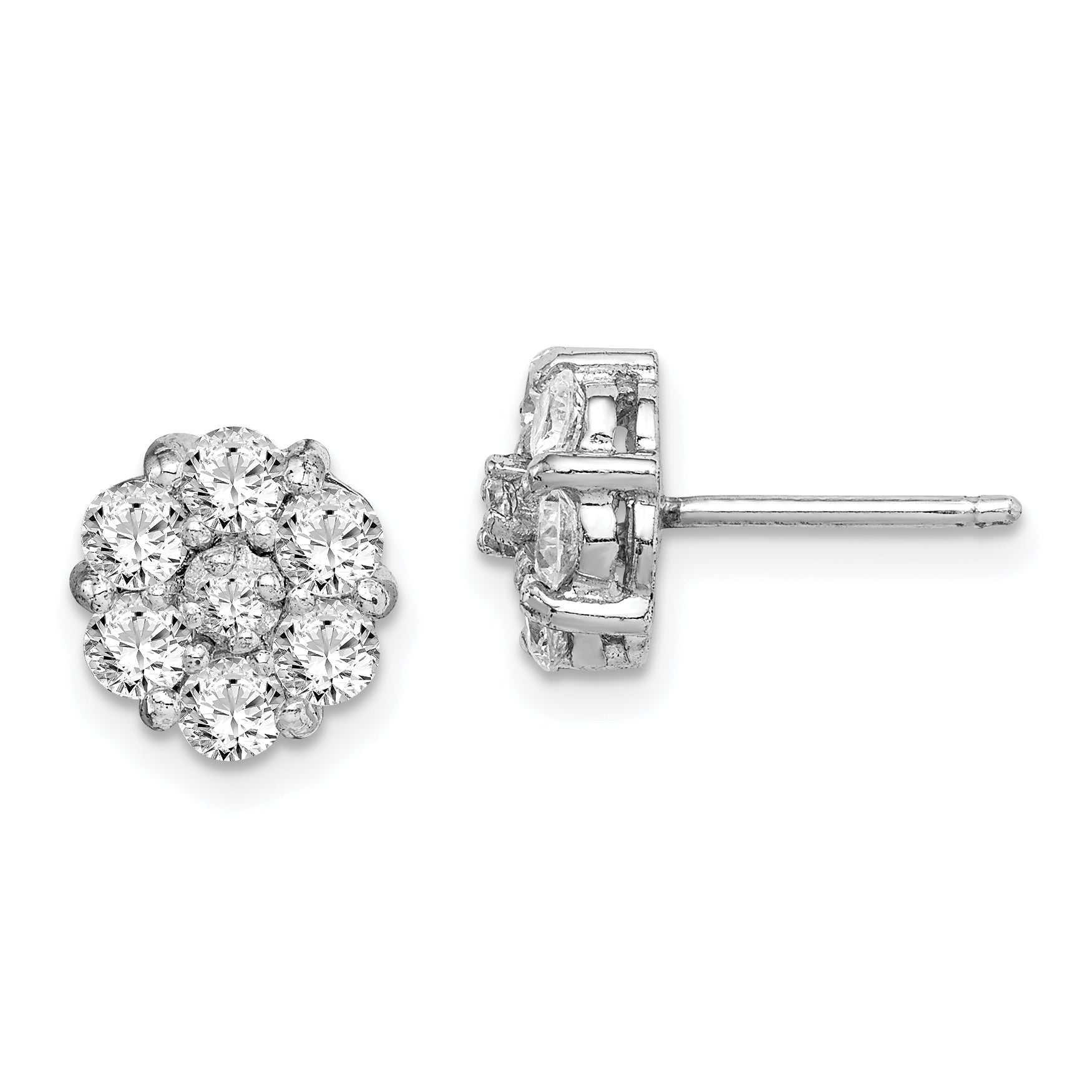 Sterlingsilber Rhodiniert Poliert Zirkonia Blume Cluster Ohrstecker