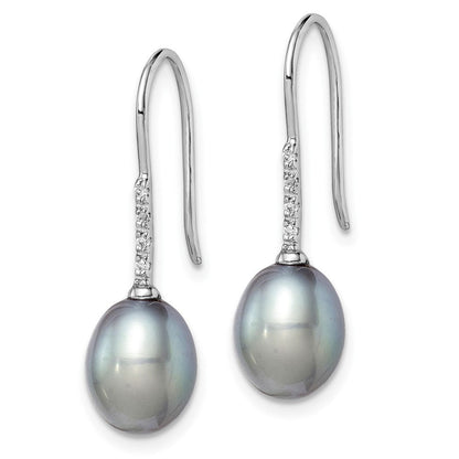 Sterlingsilber Rhodiniert Poliert 7-8mm Grau Süßwasser Zuchtperle & Zirkonia Ohrhänger