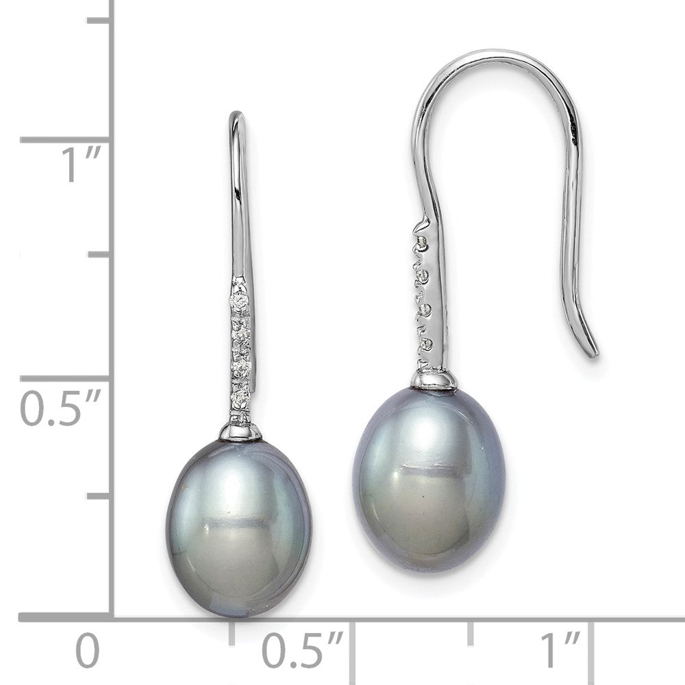 Sterlingsilber Rhodiniert Poliert 7-8mm Grau Süßwasser Zuchtperle & Zirkonia Ohrhänger