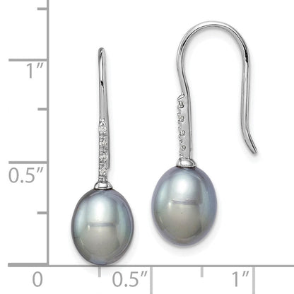 Sterlingsilber Rhodiniert Poliert 7-8mm Grau Süßwasser Zuchtperle & Zirkonia Ohrhänger
