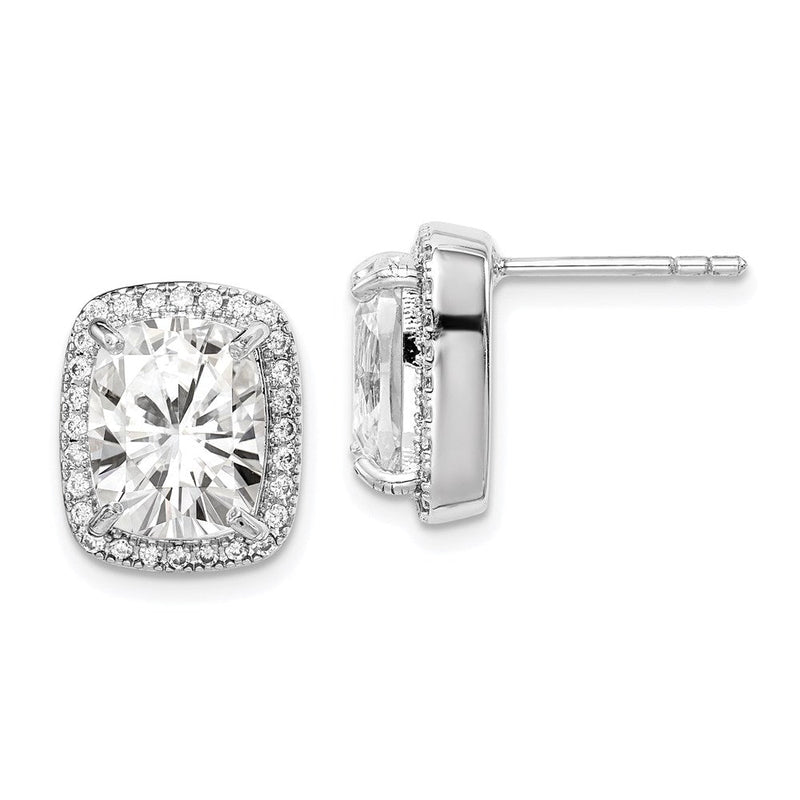 Sterlingsilber Rhodiniert Poliert 10x8mm Kissen Zirkonia Heiligenschein Ohrstecker