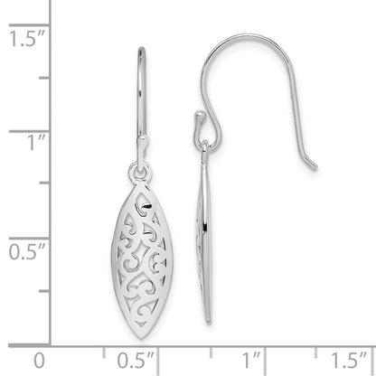 Sterlingsilber Rhodiniert Poliert Filigran Marquise Form Hängend Ohrring