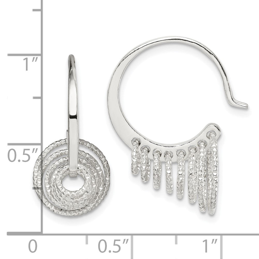 Sterlingsilber Poliert & Diamantiert Kreise Hängend Creolen