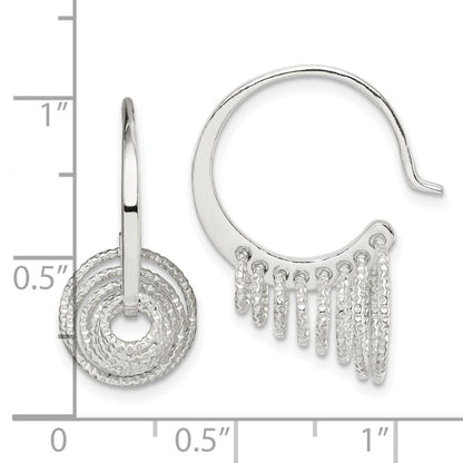 Sterlingsilber Poliert & Diamantiert Kreise Hängend Creolen
