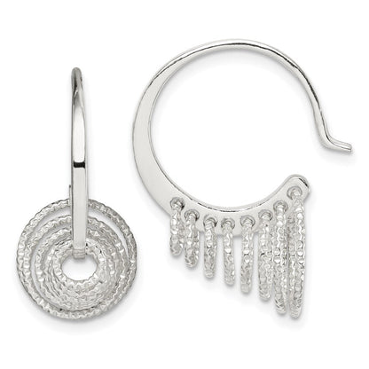 Sterlingsilber Poliert & Diamantiert Kreise Hängend Creolen