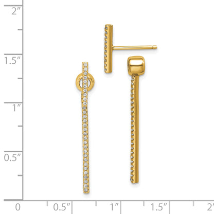 Sterlingsilber Goldfarben Zirkonia Stab Vorderseite und Rückseite Ohrringe