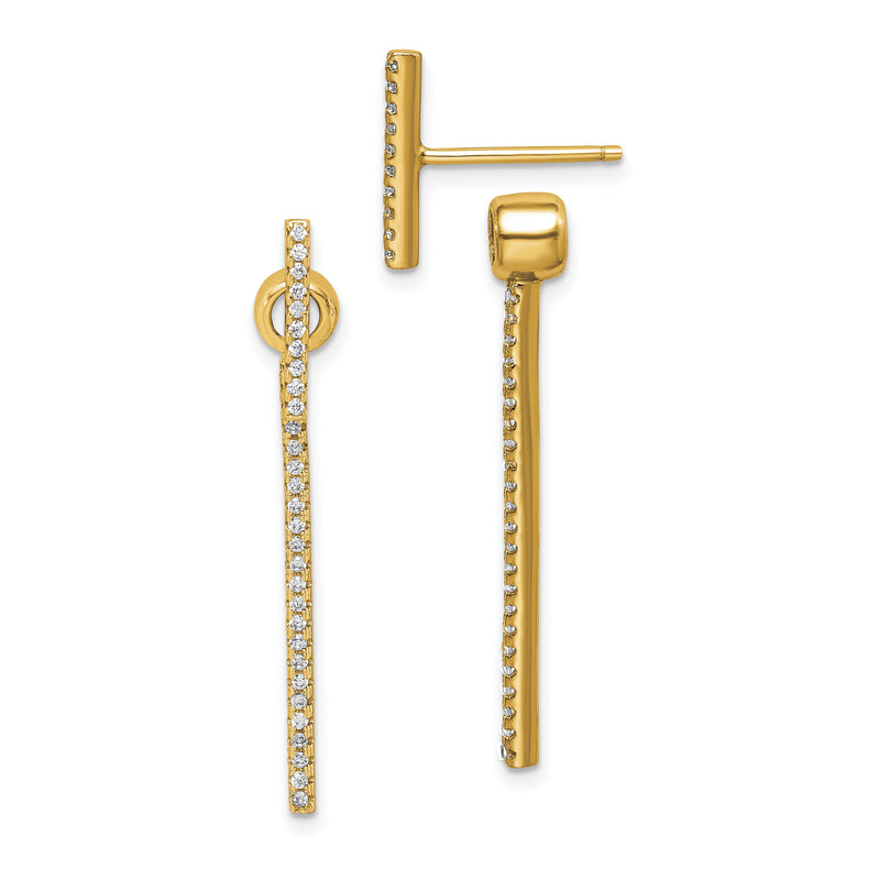 Sterlingsilber Goldfarben Zirkonia Stab Vorderseite und Rückseite Ohrringe