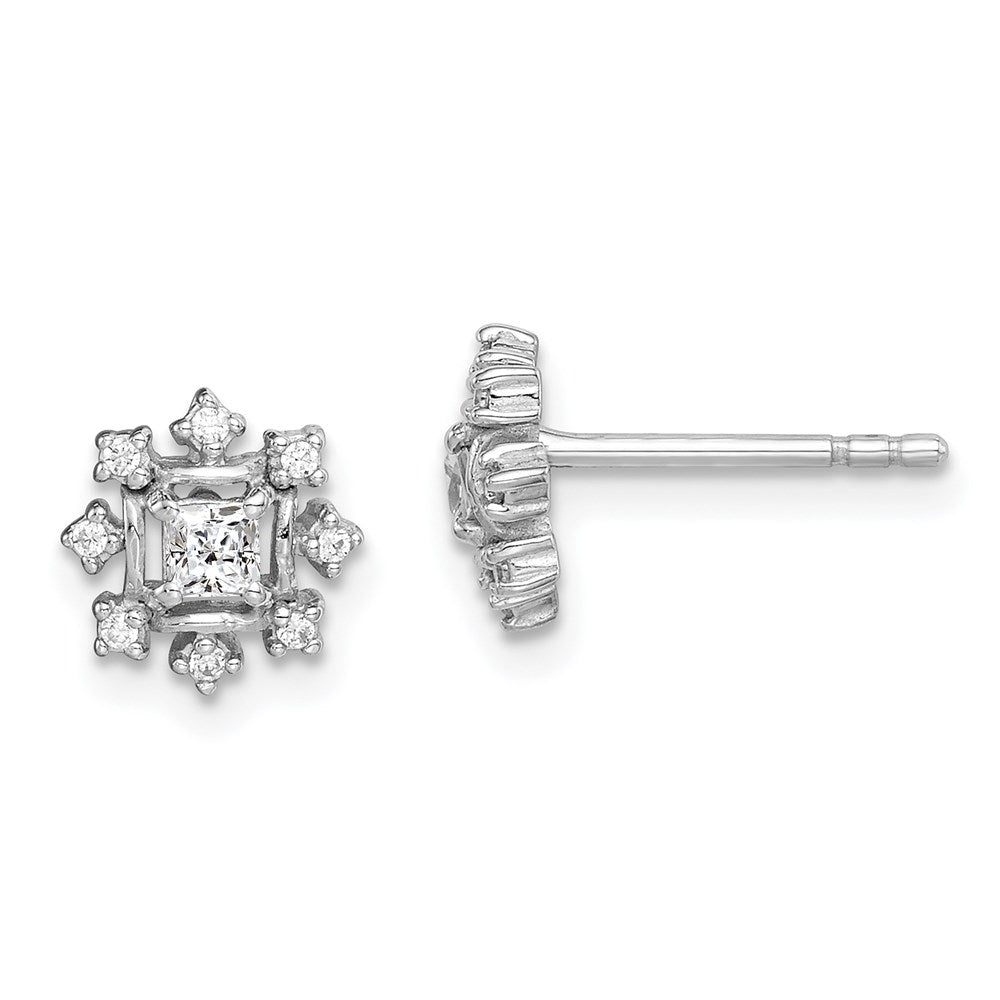 Sterlingsilber Rhodiniert Poliert Zirkonia Schneeflocke Ohrstecker
