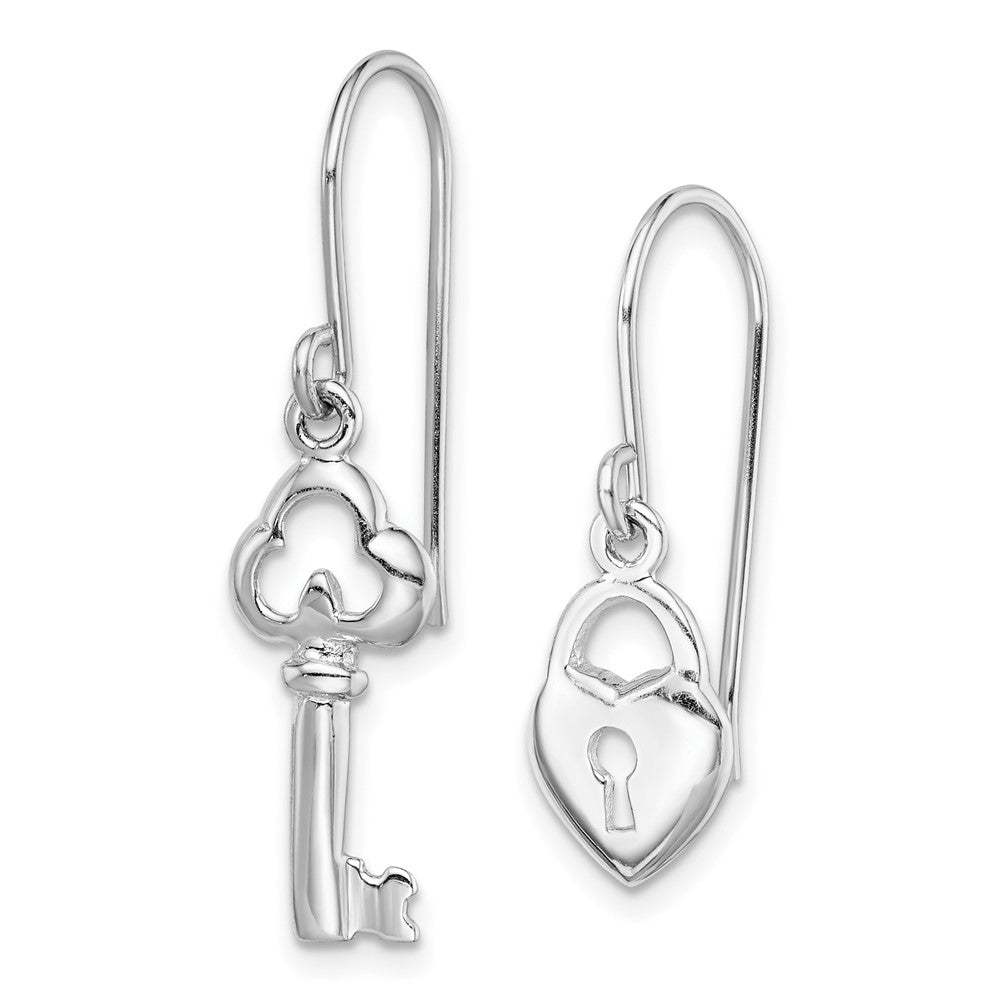 Sterlingsilber Rhodiniert Schloss und Key Hängend Ohrring