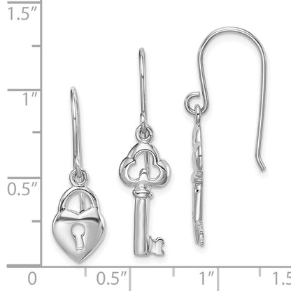 Sterlingsilber Rhodiniert Schloss und Key Hängend Ohrring