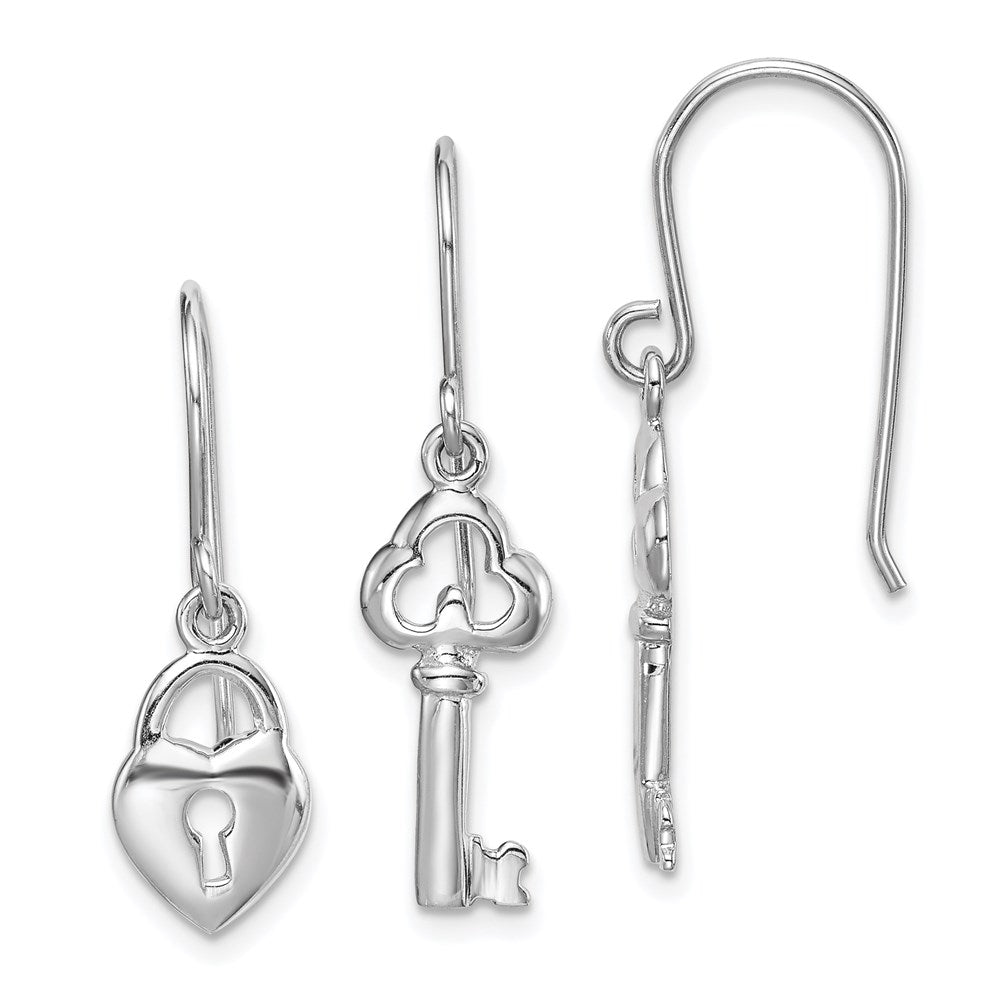 Sterlingsilber Rhodiniert Schloss und Key Hängend Ohrring