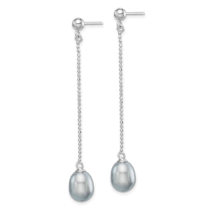 Sterlingsilber Rhodiniert Poliert & Gekugelt 7-8mm Grau Süßwasser Zuchtperle Stecker Ohrhänger