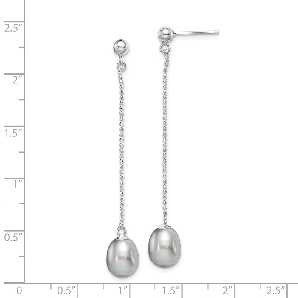 Sterlingsilber Rhodiniert Poliert & Gekugelt 7-8mm Grau Süßwasser Zuchtperle Stecker Ohrhänger