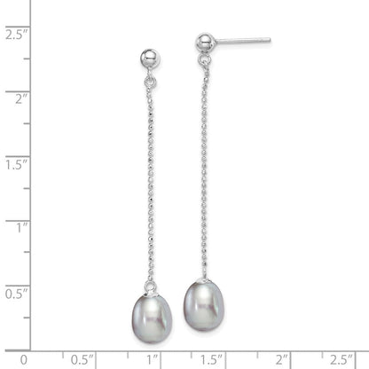 Sterlingsilber Rhodiniert Poliert & Gekugelt 7-8mm Grau Süßwasser Zuchtperle Stecker Ohrhänger