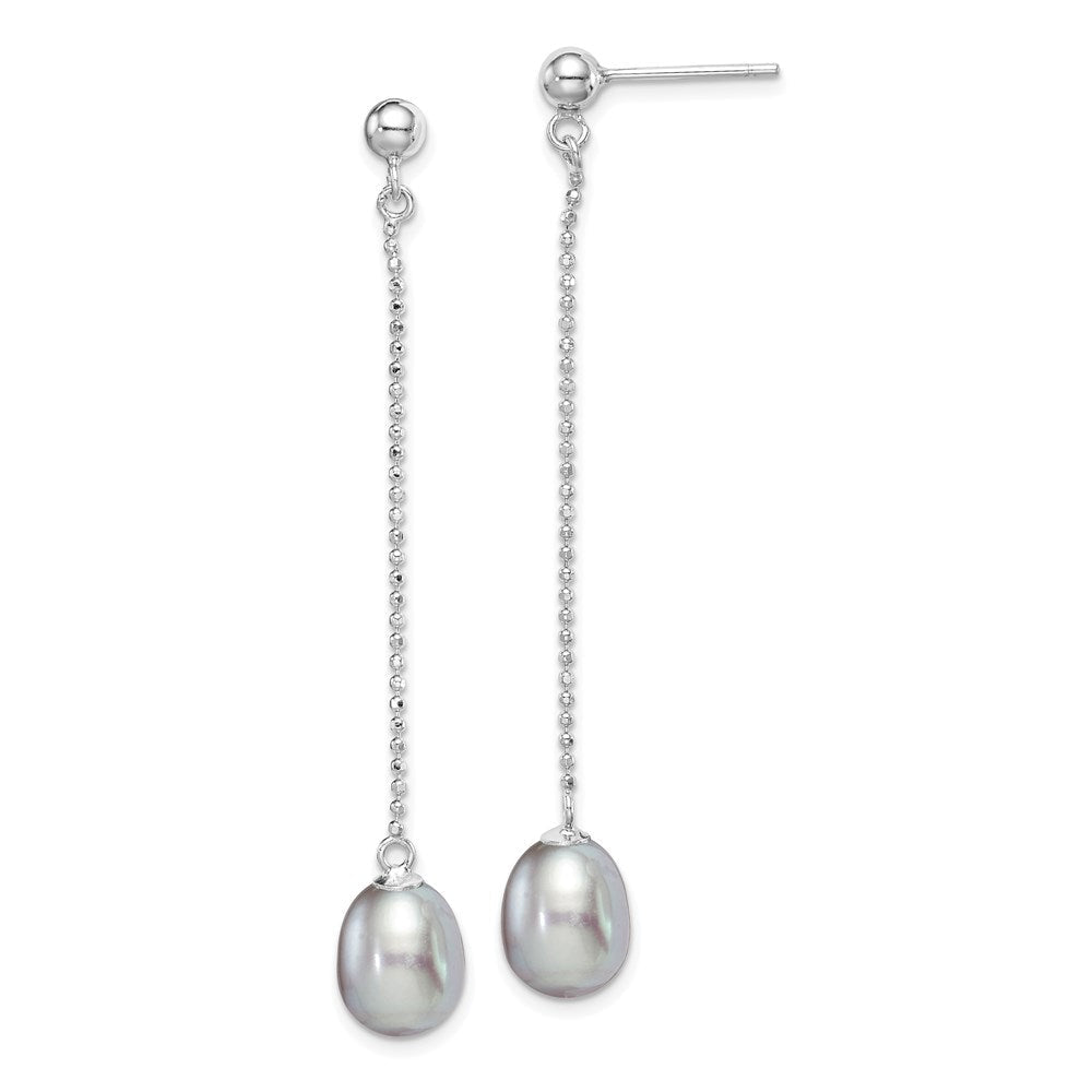 Sterlingsilber Rhodiniert Poliert & Gekugelt 7-8mm Grau Süßwasser Zuchtperle Stecker Ohrhänger