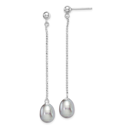 Sterlingsilber Rhodiniert Poliert & Gekugelt 7-8mm Grau Süßwasser Zuchtperle Stecker Ohrhänger