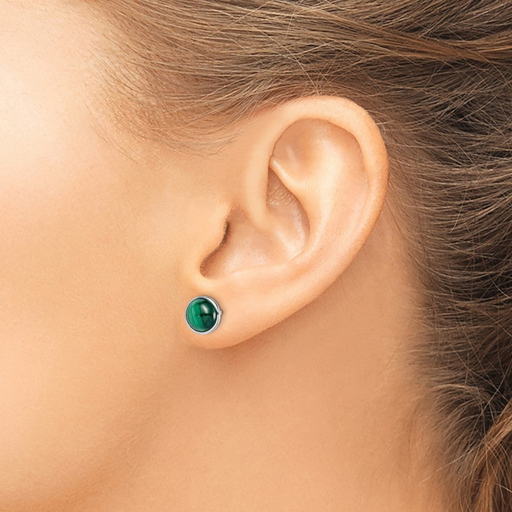 Sterlingsilber Rhodiniert 7mm Malachite Ohrstecker